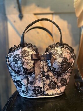 Vintage Y2K Black Lace Bustier Mini Purse